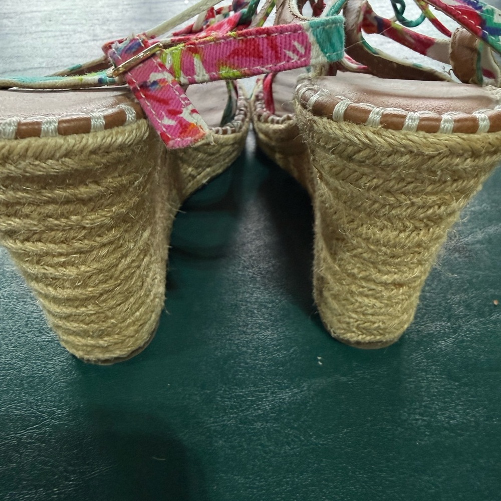 Women’s Floral Lace-Up Sugar Espadrille Sandals - Pink & Teal - Picture 3 of 4